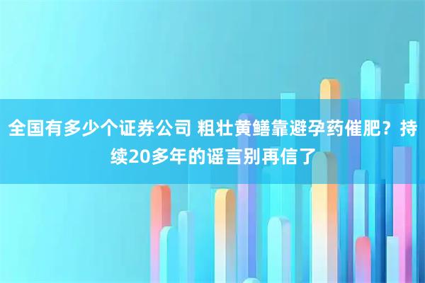 全国有多少个证券公司 粗壮黄鳝靠避孕药催肥？持续20多年的谣言别再信了